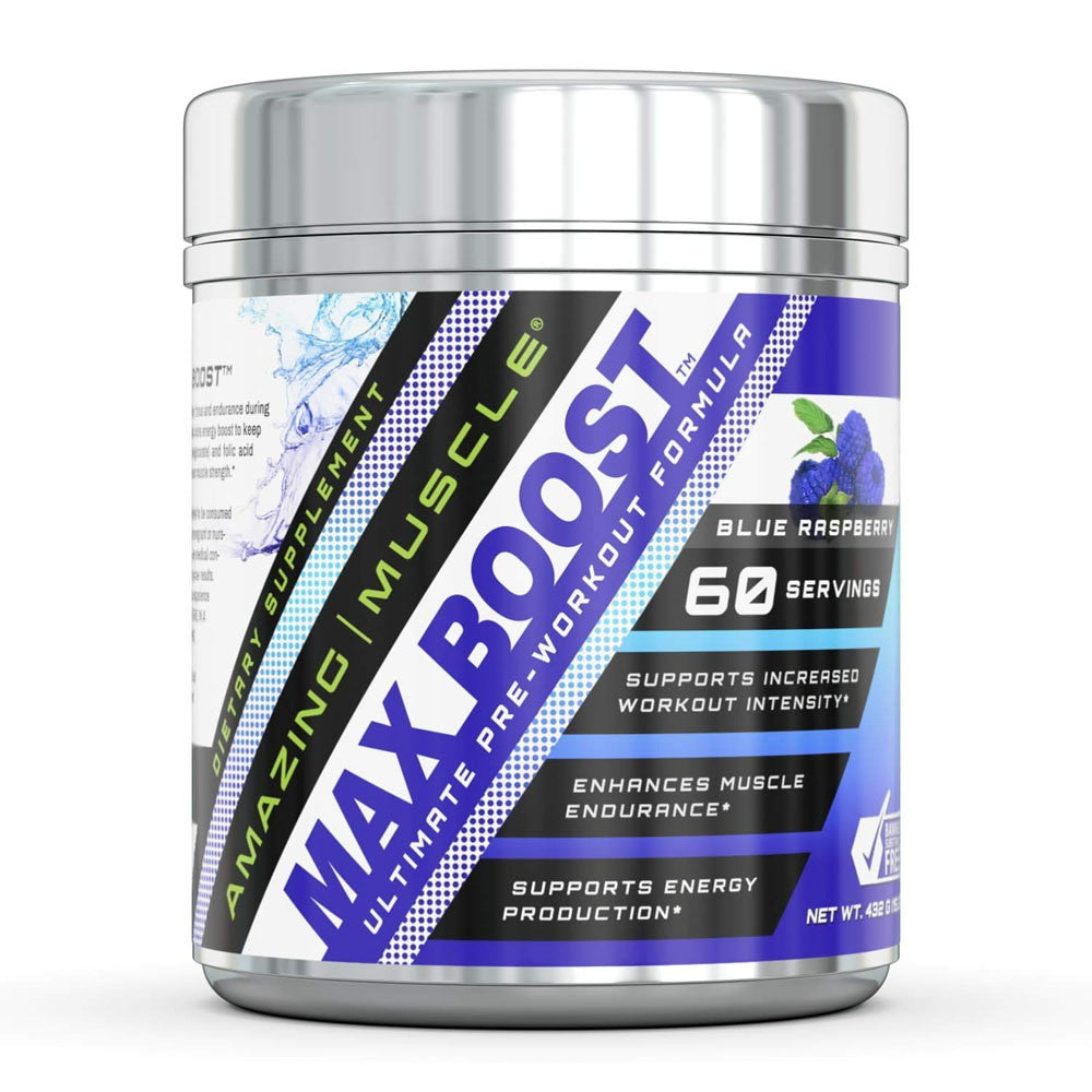 Amazing Nutrition Amazing Muscle Max Boost Advanced Pre Workout Formula, Blue Raspberry, 60 Ea